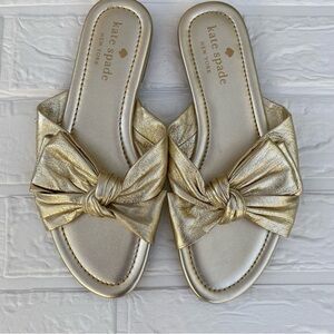Kate Spade Marcella Metallic Gold Sandal Flats, Upper Leather